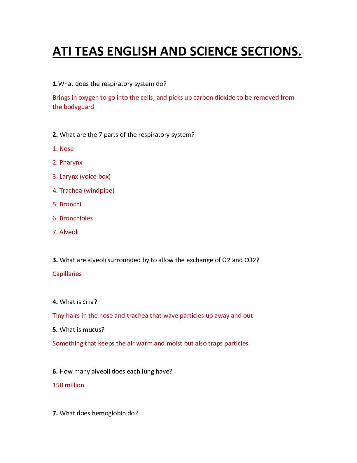 Preview of ATI TEAS SCIENCE AND ENGLISH EXAM STUDY GUIDE. QUESTIONS AND ANSWERS.